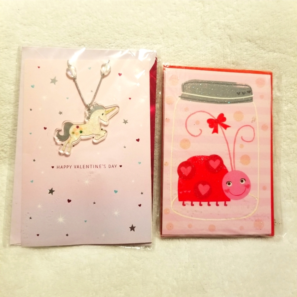 Hallmark Valentine's Day Card Assortment for Kids 7 New Cards One with Necklace